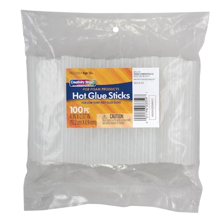 Creativity Street Hot Glue Sticks Classroom Pack - For Foam Products, Clear, 4in. x 0.27in., 100PK PAC3359